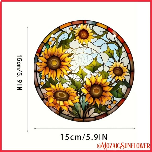 SUNFLOWERS Mosaic Suncatcher Double Sided With Hanging Chain NWT - Picture 5 of 5
